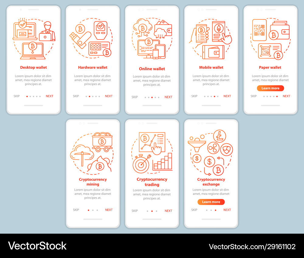 Cryptocurrency mining onboarding mobile app page Cryptocurrency mining onboarding mobile app page vector image