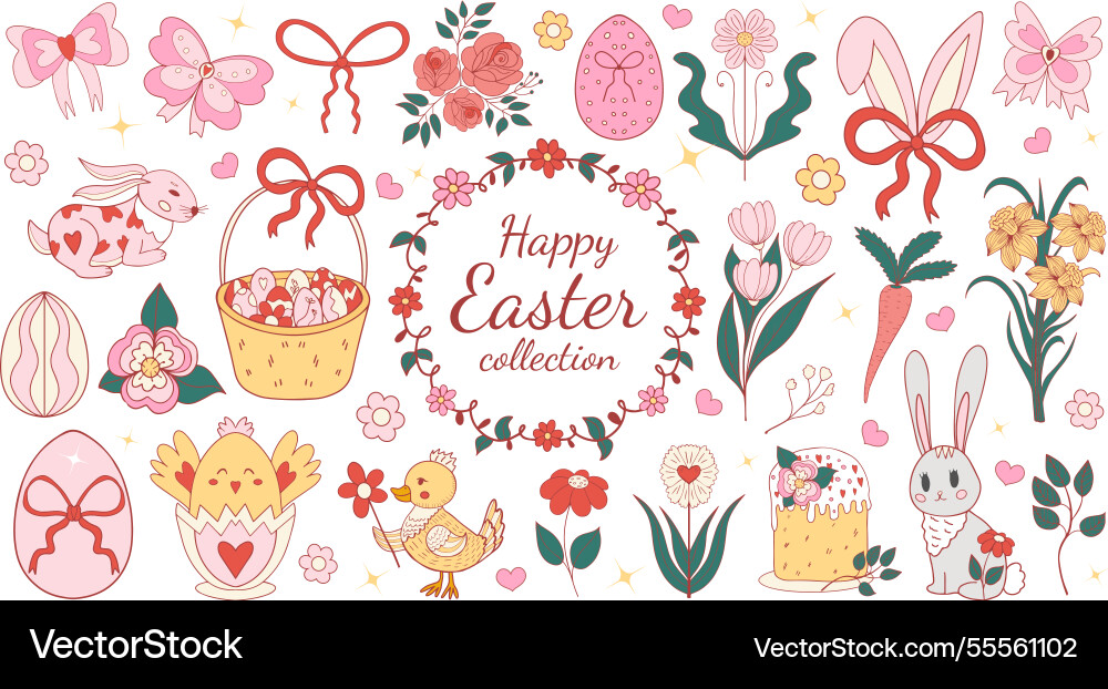 Easter coquette design elements set eggs chicken Easter coquette design elements set eggs chicken Vector Image