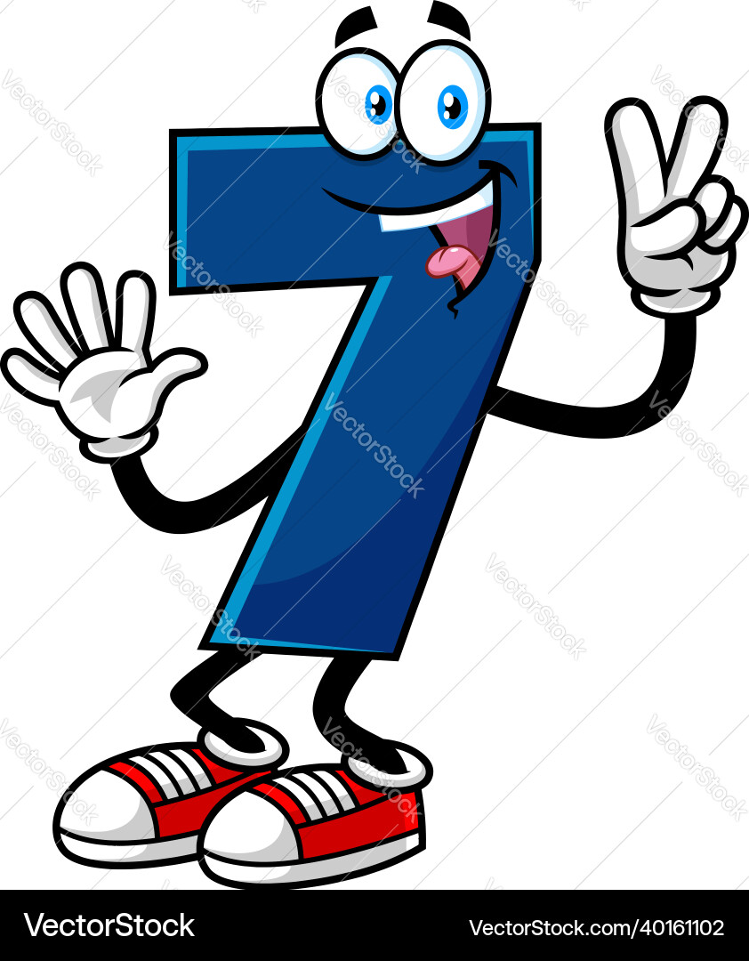 Funny blue number seven 7 cartoon character Funny blue number seven 7 cartoon character vector image