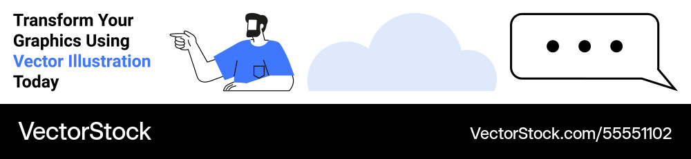 Man gesturing towards cloud and speech bubble Vector Image