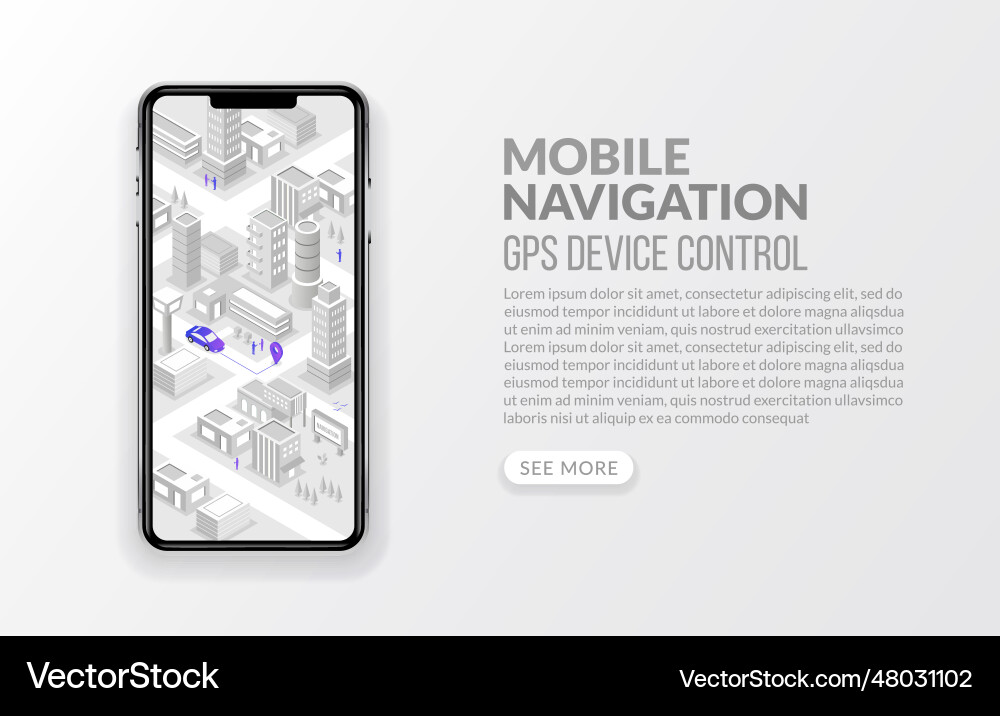 Mobile gps navigation and tracking with isometric vector image