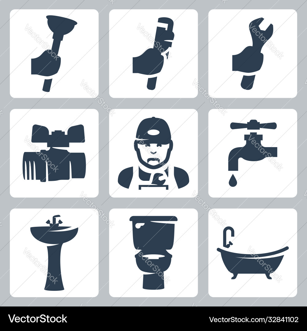 Plumbing icons set vector image