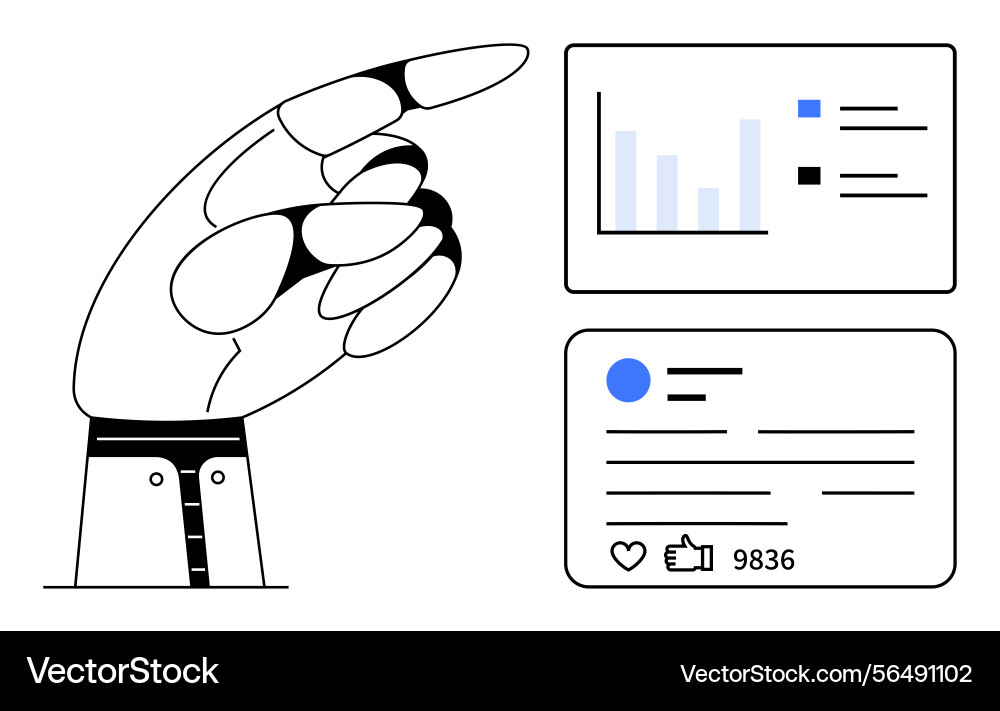 Robotic hand pointing to data chart and social Robotic hand pointing to data chart and social vector image
