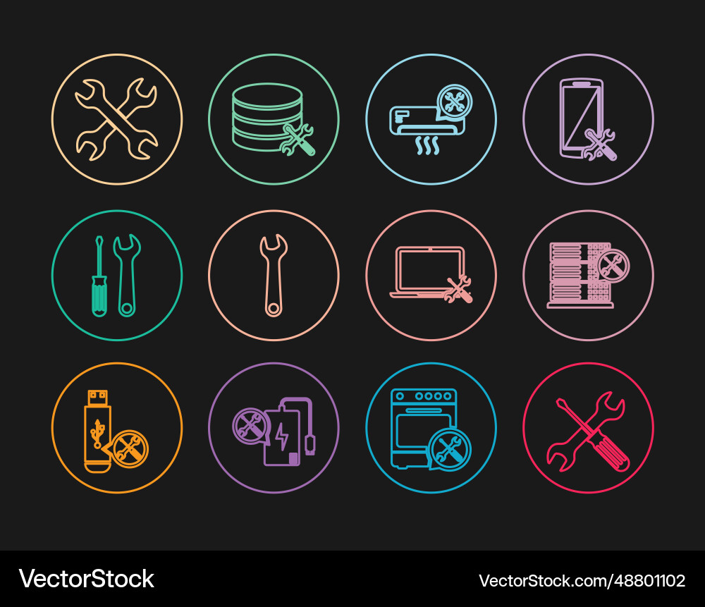 Set line crossed screwdriver and wrench database Set line crossed screwdriver and wrench database vector image