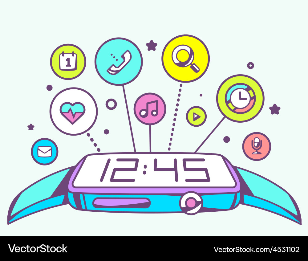 Simple smart watch with button and applic vector image