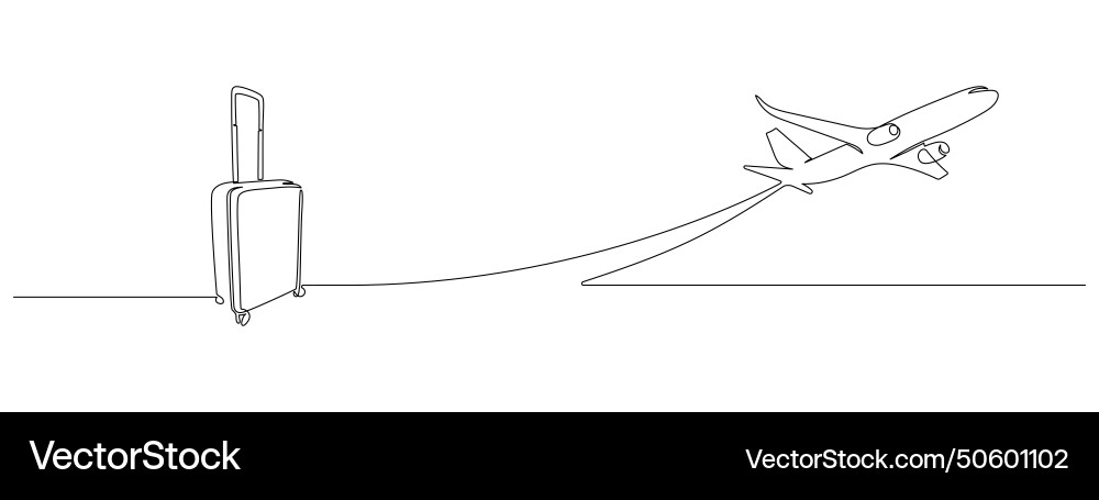 Suitcase and airplane in one continuous line Suitcase and airplane in one continuous line vector image