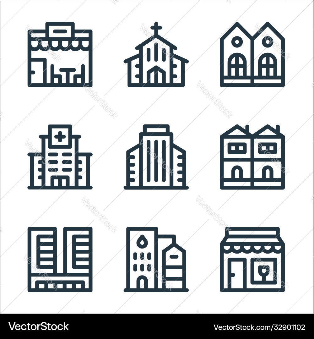 Urban building line icons linear set quality Urban building line icons linear set quality vector image
