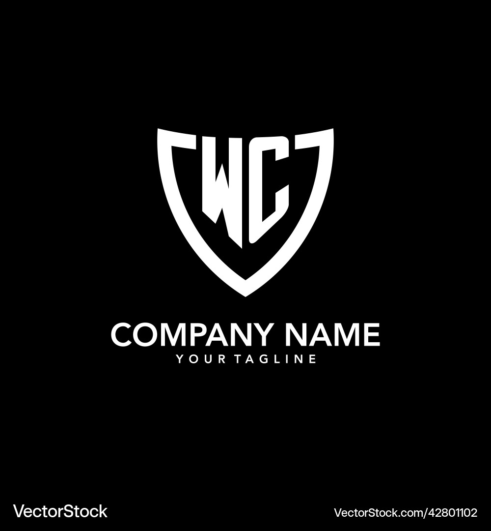 Wc monogram initial logo with clean modern shield Wc monogram initial logo with clean modern shield Vector Image