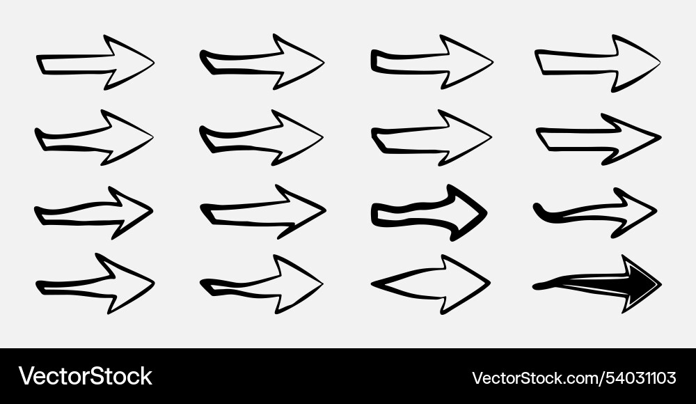 A set of arrows with different angles and sizes A set of arrows with different angles and sizes vector image