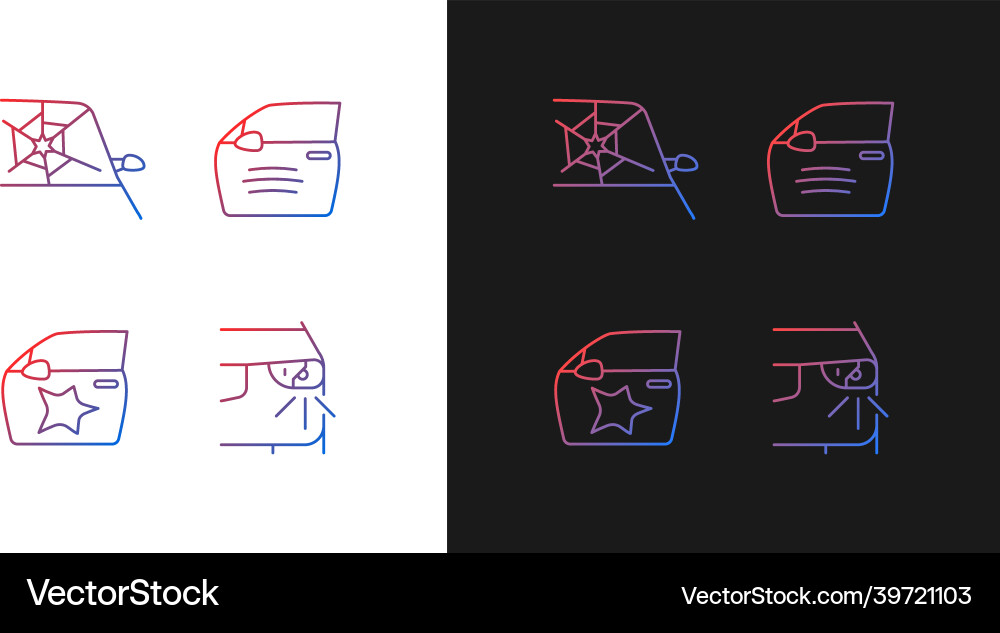 Auto accident types gradient icons set for dark Auto accident types gradient icons set for dark vector image