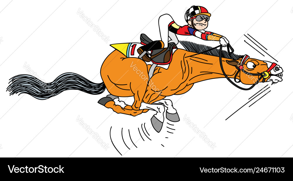 Cartoon Race Horse with Jockey Vector Image