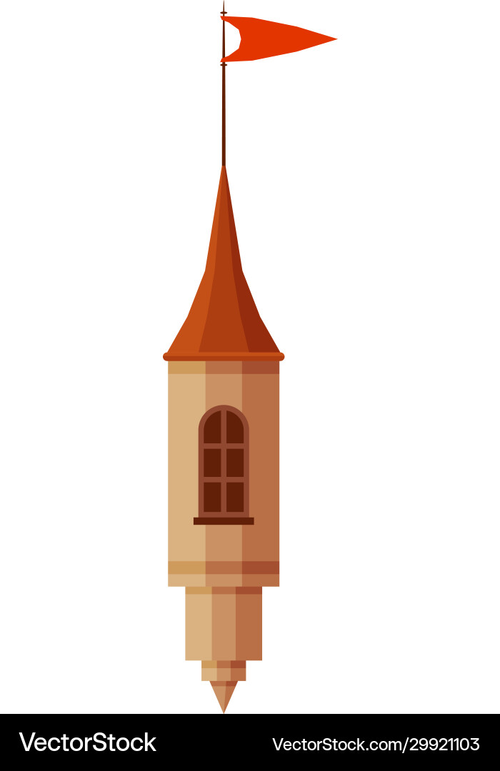 Castle tower part with red flag element Castle tower part with red flag element vector image