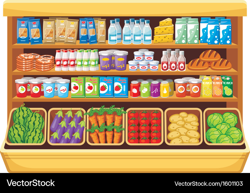 Grocery Shelf Display Vector Image