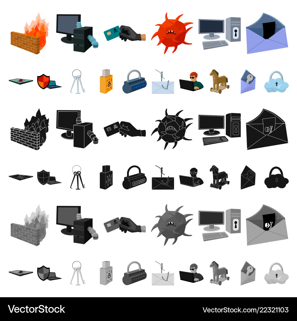 Hacker und Hacking Cartoon Icons in Set-Sammlung Hacker und Hacking Cartoon Icons in Set-Sammlung vektorbild