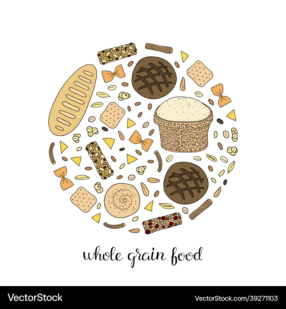 Hand drawn whole grain foods in circle Hand drawn whole grain foods in circle vector image