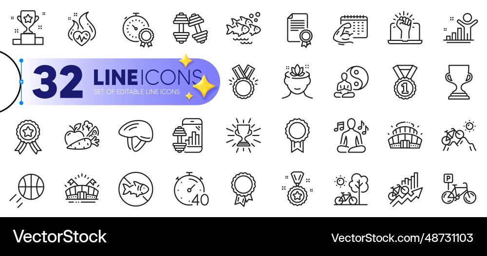 Outline set of honor timer and best rank line Outline set of honor timer and best rank line vector image