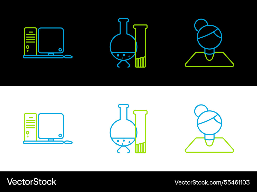 Set line teacher computer monitor with keyboard Set line teacher computer monitor with keyboard vector image