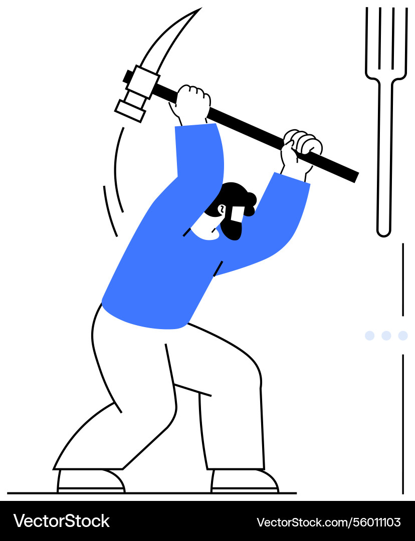 Worker swinging a pickaxe with focus and effort Worker swinging a pickaxe with focus and effort vector image