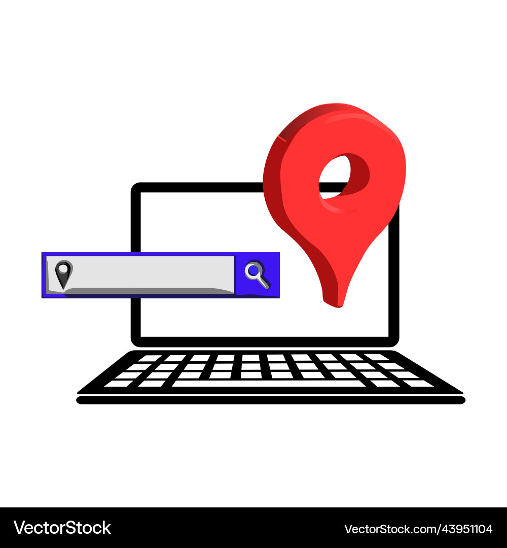 3d object laptop with location search design vector image
