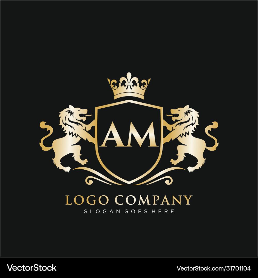 Am letter initial with lion royal logo template Vector Image