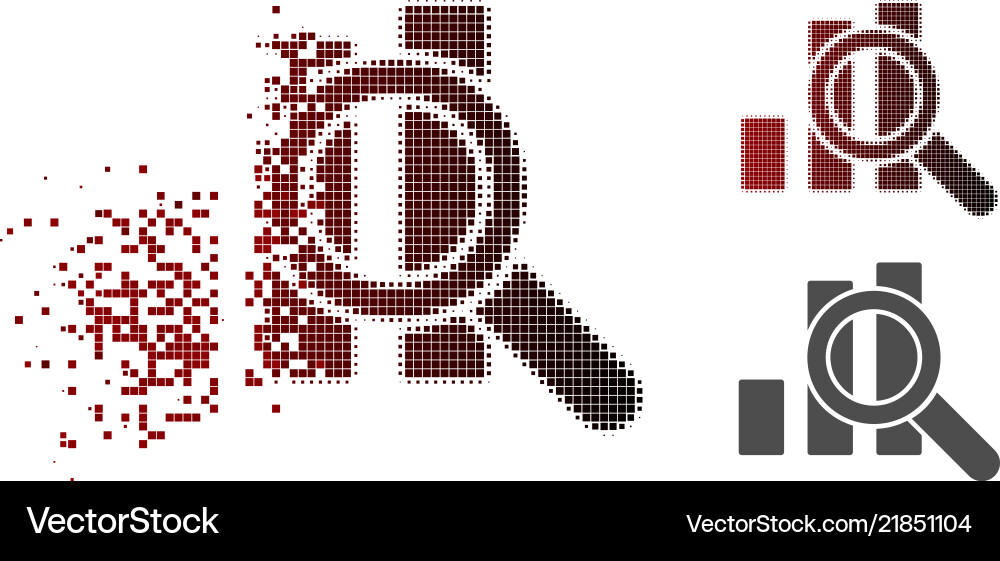 Decomposed pixel halftone explore graphics icon Decomposed pixel halftone explore graphics icon vector image