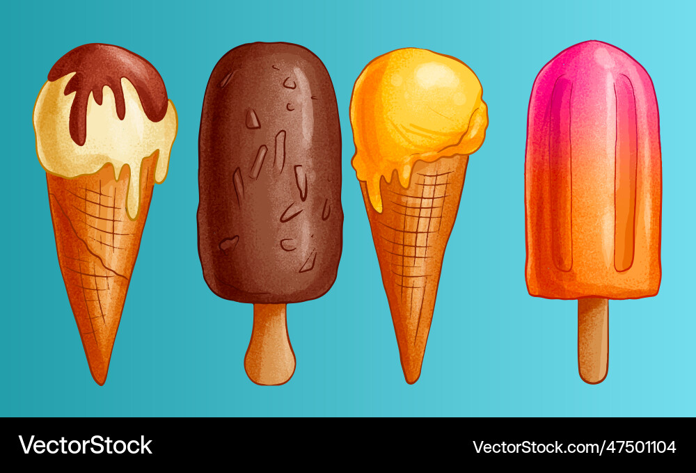 Ice cream realistic constructor set of various vector image