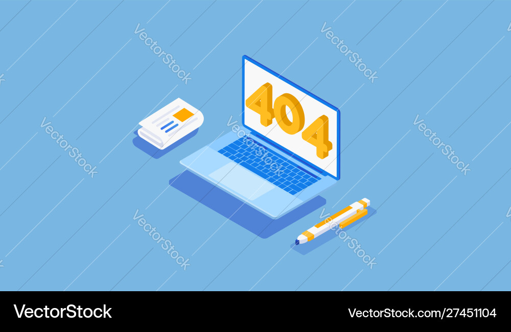 Isometric numbers 404 with errors and pen Isometric numbers 404 with errors and pen vector image