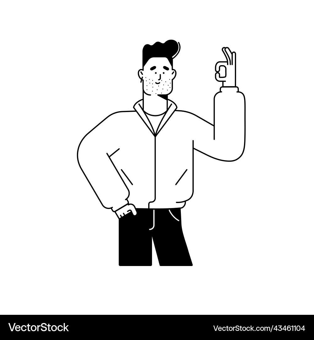 Lineart character gesturing with fingers showing Lineart character gesturing with fingers showing vector image