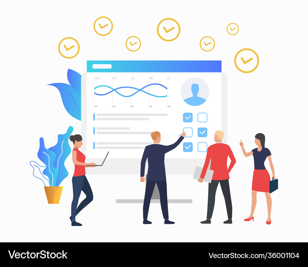 Managers looking at chart on monitor vector image