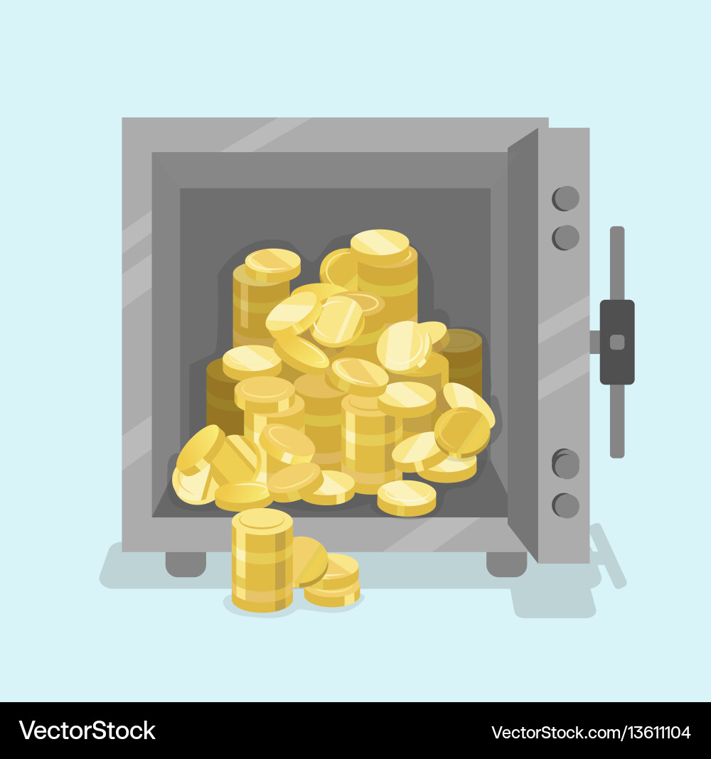 Opened safe with coins in front view flat style Opened safe with coins in front view flat style vector image
