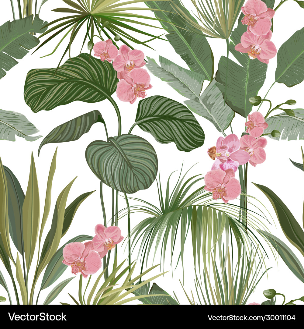 Tropical Orchid Floral Print Vector Image