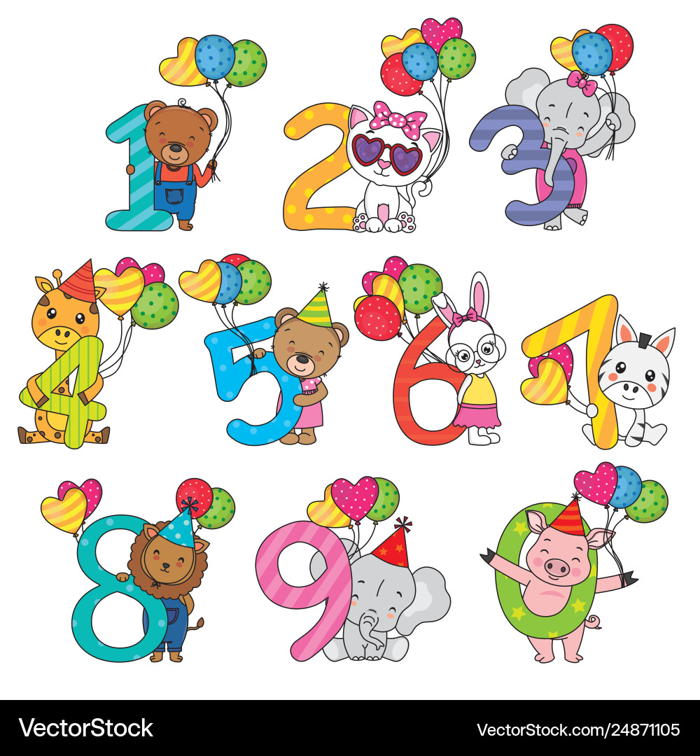Animals with numbers from 1 to 10 vector image