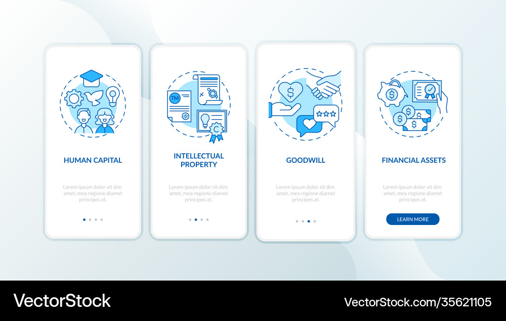 Intangible investment types onboarding mobile app Intangible investment types onboarding mobile app vector image