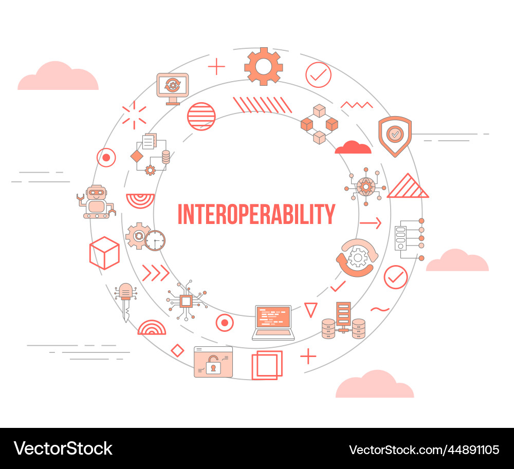 Interoperability concept with icon set template Vector Image