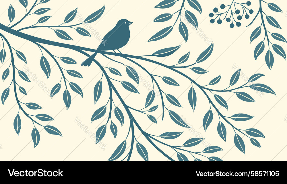 Leafy Bird Branch Pattern Vector Image