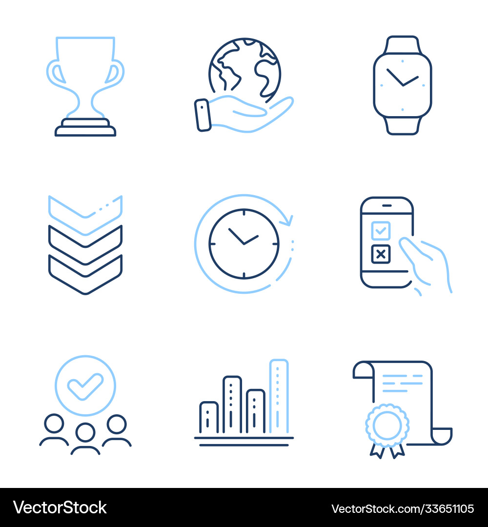 Mobile survey graph chart and time change icons Mobile survey graph chart and time change icons vector image