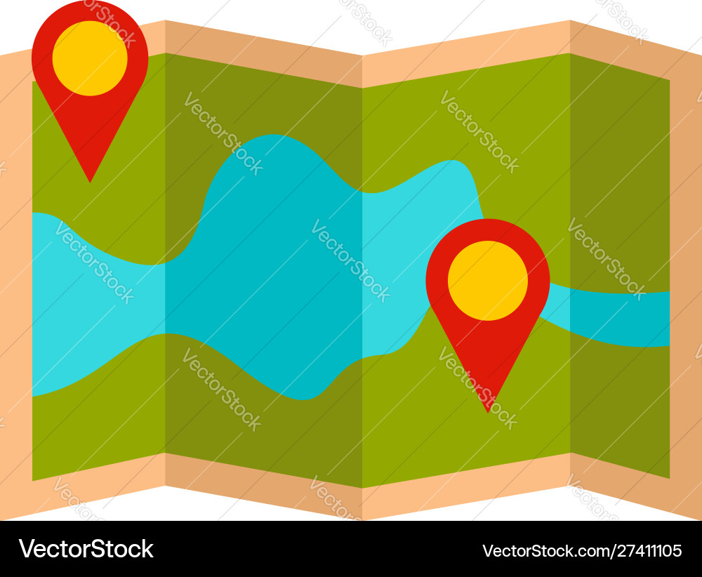 Paper pin map route icon flat style Vector Image