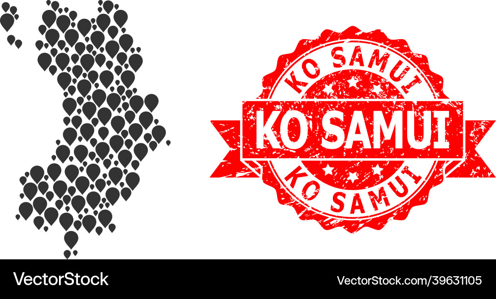 Scratched ko samui stamp and pointer mosaic map Scratched ko samui stamp and pointer mosaic map vector image