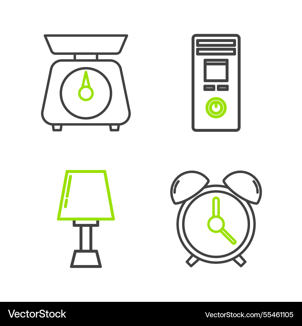 Set line alarm clock table lamp remote control Set line alarm clock table lamp remote control vector image