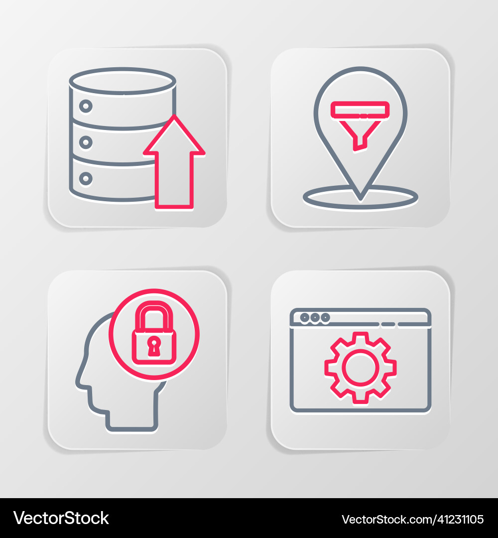 Set line browser setting human head with lock Set line browser setting human head with lock vector image