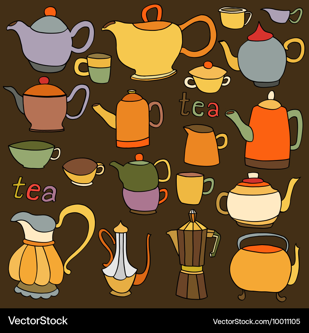 Sketches of tea and coffee objects Vector Image