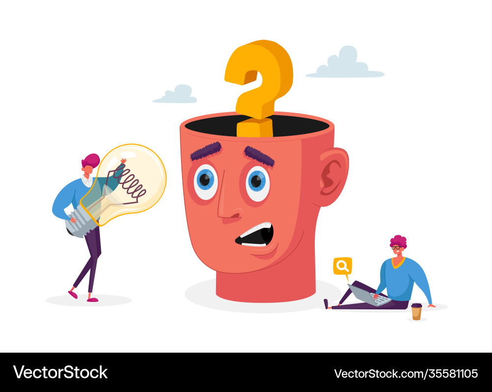 Tiny characters with huge light bulb and laptop Vector Image