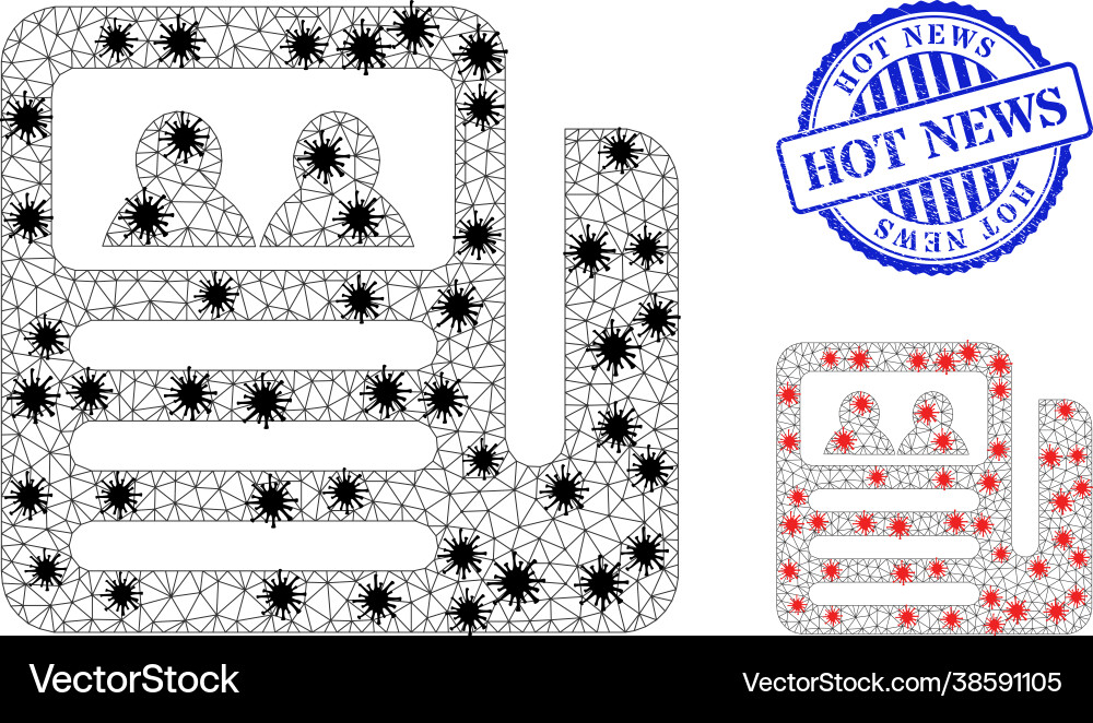 Wireframe mesh newspaper pictograms with pathogen Wireframe mesh newspaper pictograms with pathogen Vector Image