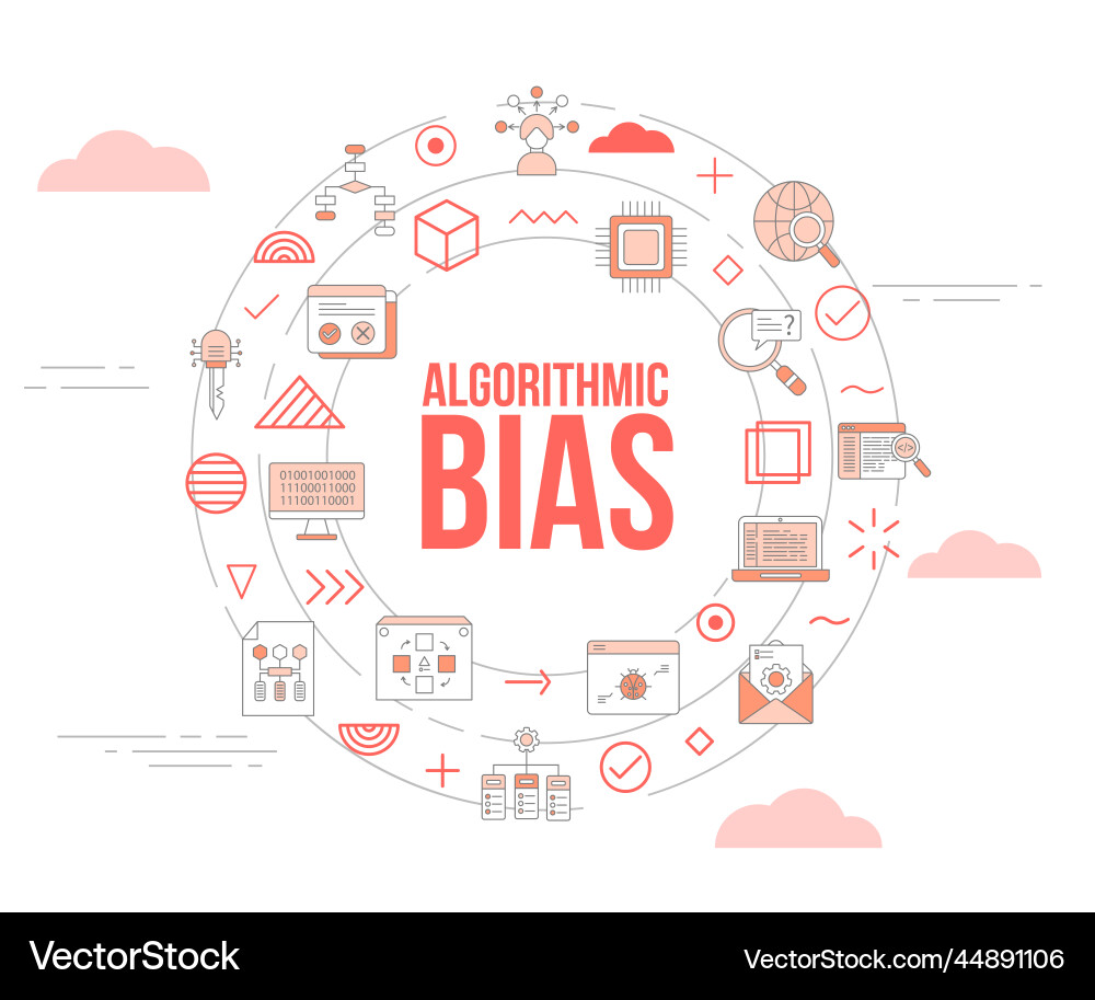 Algorithmisches Bias-Konzept mit Icon-Set Template Algorithmisches Bias-Konzept mit Icon-Set Template vektorbild