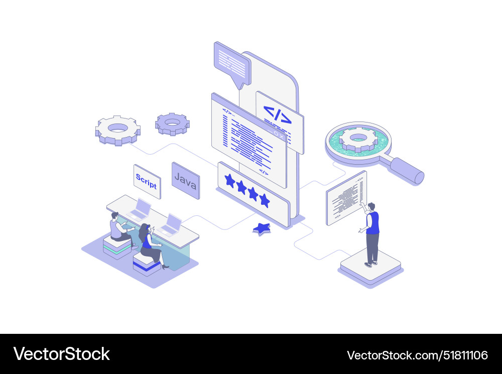App development isometric concept in outline Vector Image