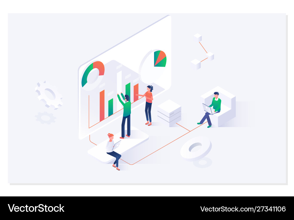 Landing page template charts and analyzing Landing page template charts and analyzing vector image
