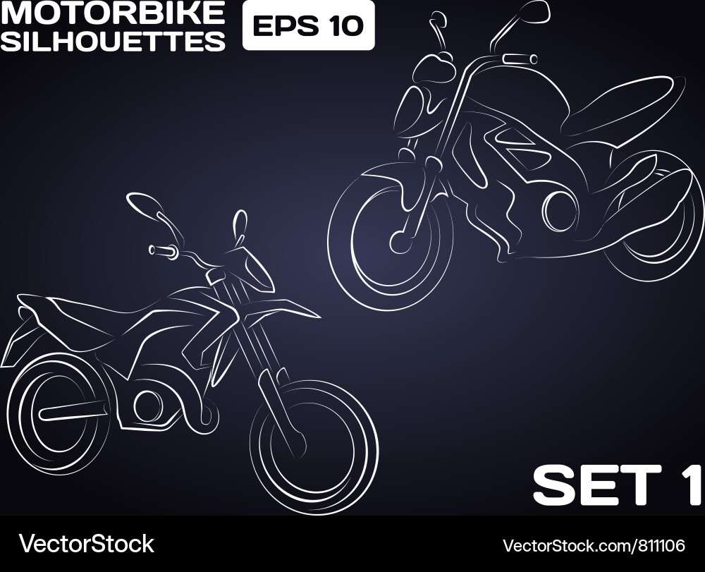 Motorbike Silhouettes - Black and White Vector Image