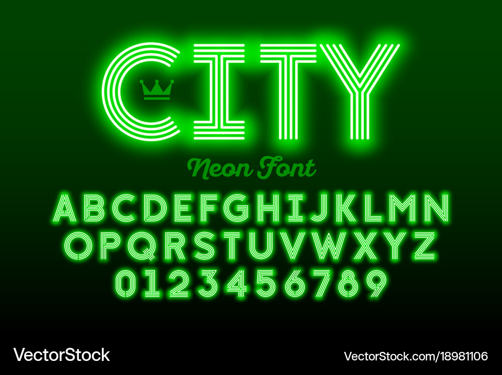 Neon style modern font alphabet and numbers vector image