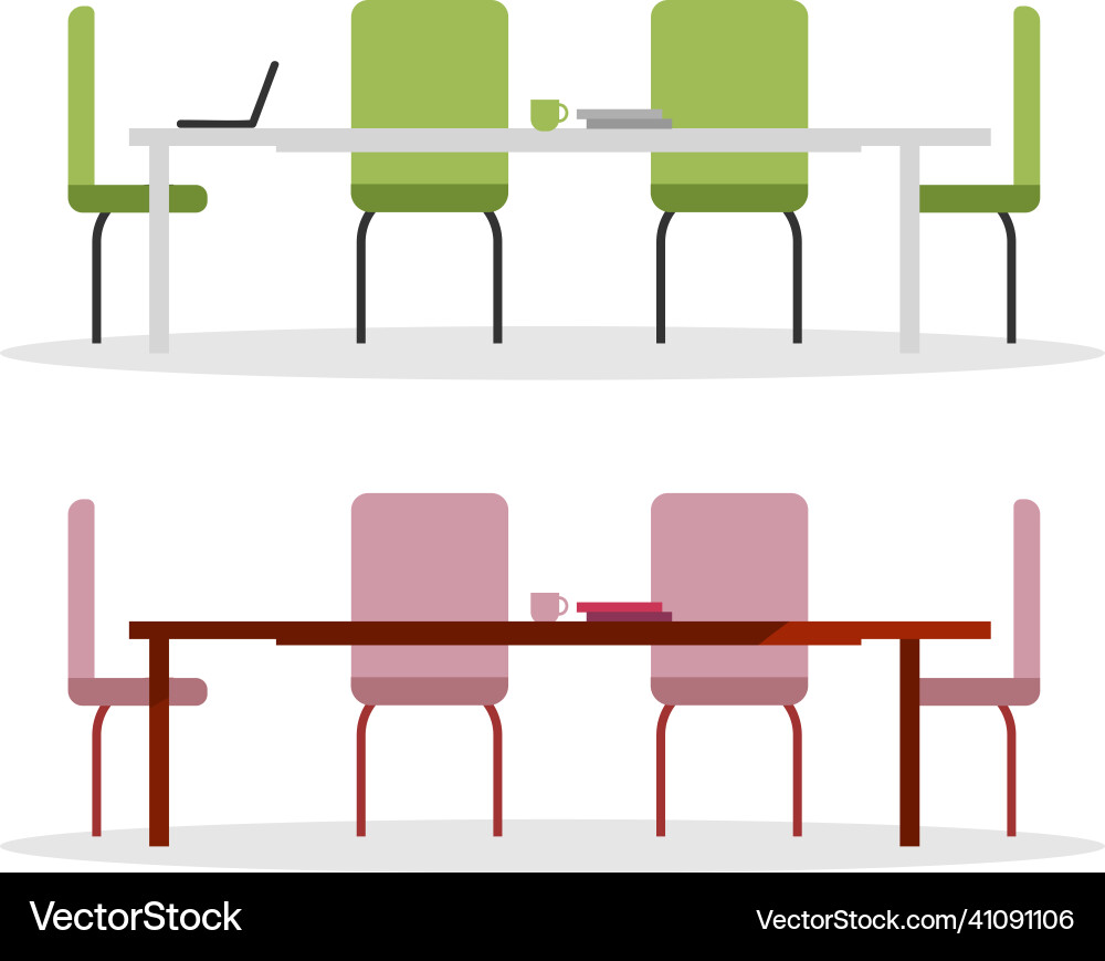 Office tables flat color objects set Office tables flat color objects set vector image
