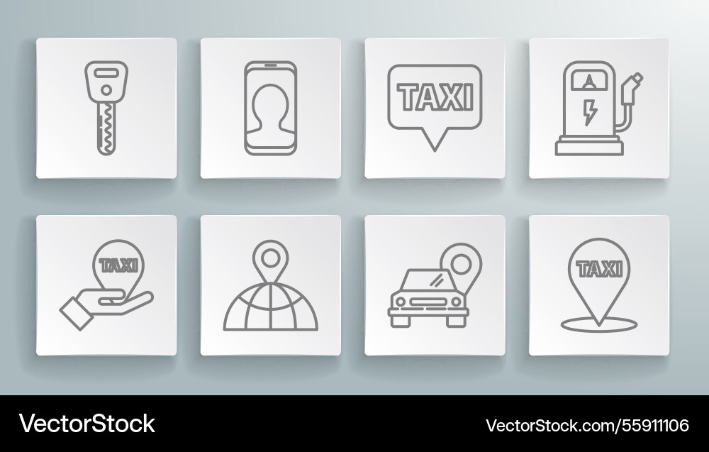 Set line hand on map pointer with taxi call Set line hand on map pointer with taxi call vector image